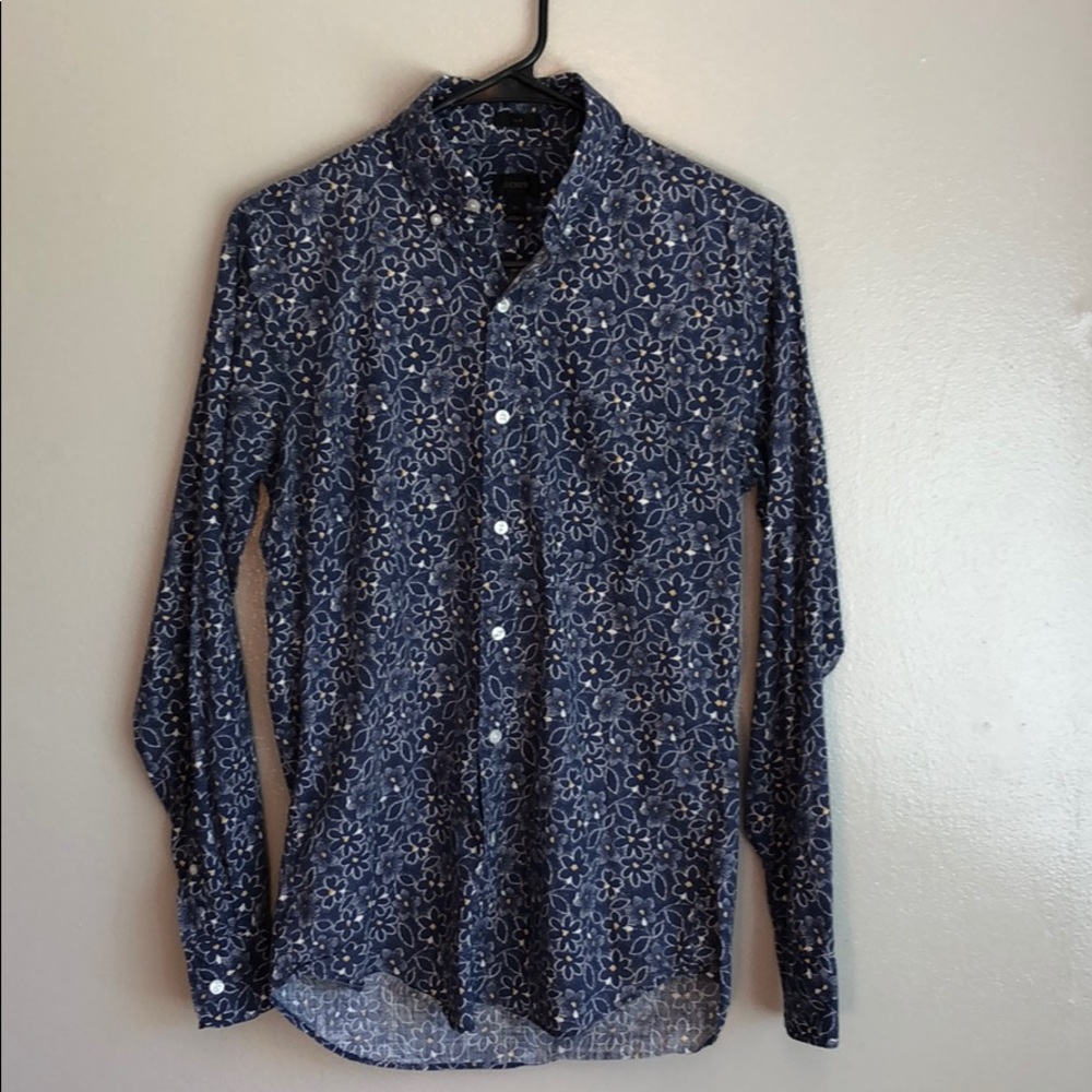 J. Crew Blue Floral XS Slim Button Down Shirt
